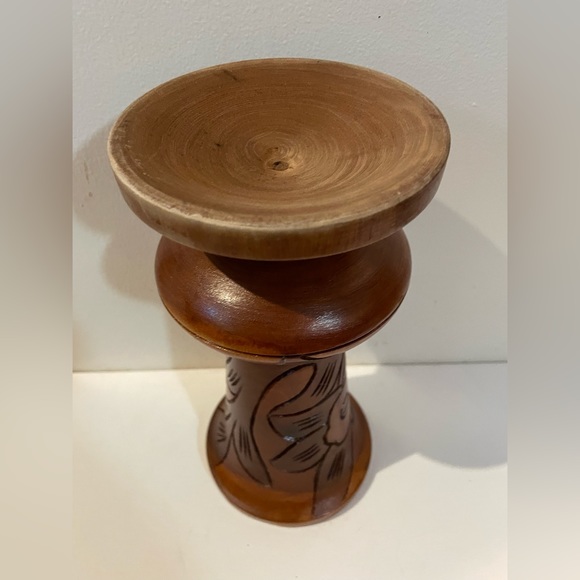 Vintage Hand Carved Wooden Pedestal Vase With Flower/Leaf Design 9” - Picture 2 of 11